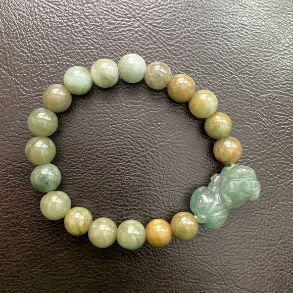 Natural Jade Lucky Pixiu Beaded Bead Adjustable Bracelet - Picture 2 of 8